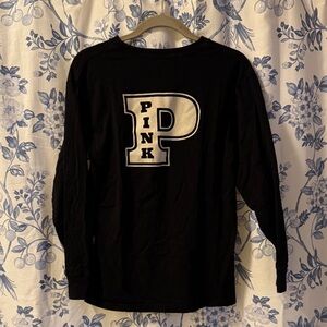 PINK Victoria's Secret Black Long Sleeve Tee with Cream P Letter